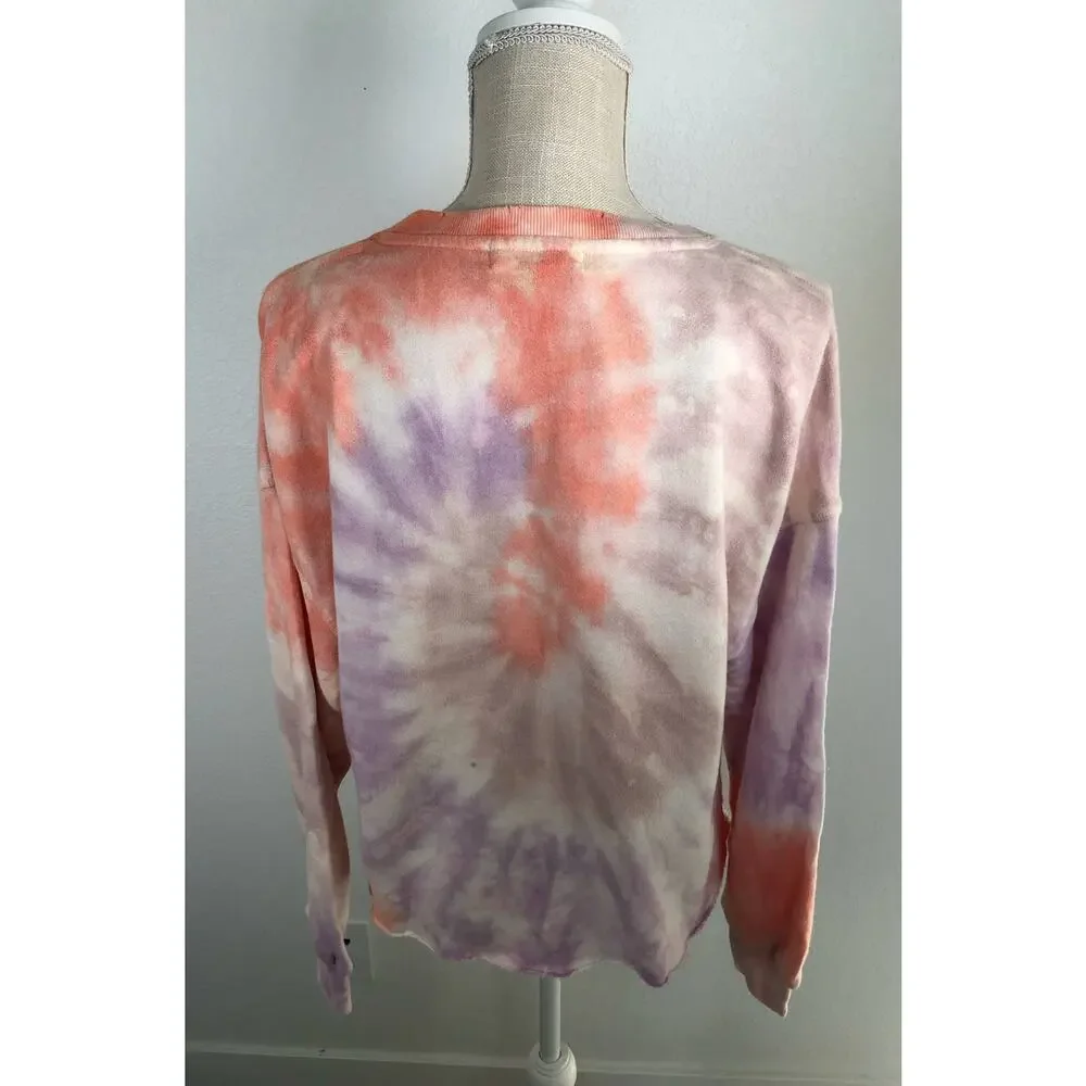 Free People N:PHILANTHROPY Front Button  Tie Dye Crop Sweatshirt Henley -M